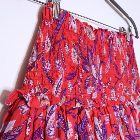 SUNDRY Floral Tiered Skirt Red Smocked Ruffle Lightweight Women's 1 / US S - Picture 6 of 14